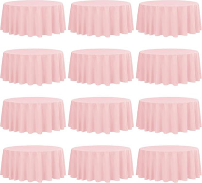 fani 12 Pack 90 Inch Round Tablecloth Pink Polyester Fabric Table Cloth for Round Table,Washable Table Cover for Wedding Party Dining Table Buffet Banquet Restaurant and Camping