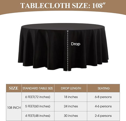 Round Tablecloth 10 Pack 108 Inch Black Tablecloths Washable Decorative Linen Polyester Table Clothes Cover for Dining Table Banquets Buffet Parties and Wedding