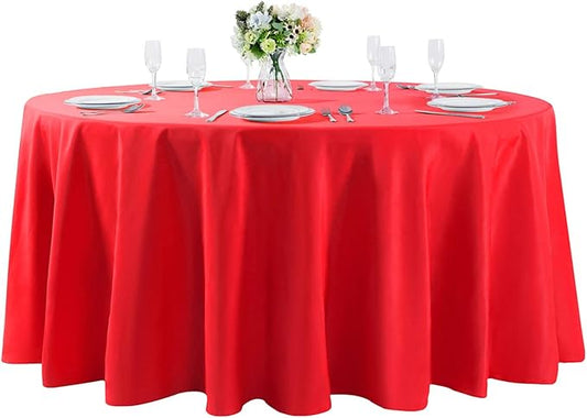 Cupuamon 132 inch Round Tablecloth Washable Polyester Table Cloth Decorative Table Cover for Wedding Party Dining Banquet（132 inch,Red）
