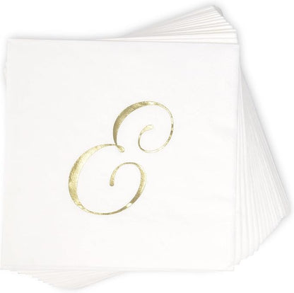Gift Boutique 100 Gold Monogram Cocktail Napkins Letter E Disposable Paper Hand Towels for Bathroom Wedding Baby Shower Holiday Party Decor