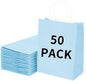 BAG BOX 50 Pack Small 5.9x3.1x8.25 Inch Blue Kraft Paper Gift Bags with Handles for Bulk Shopping, Retail, Craft, Party Favors, Wedding, Grocery & Sacks
