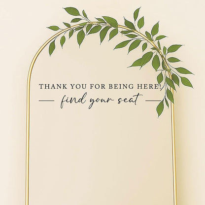 Seating Chart Sign, Wedding Mirror Decal, Thank You for Being Here Find Your Seat, Wedding Seating Chart Header Vinyl Decal, Your Seat Awaits Wedding Sign Decal, Mirror Sticker for Seating (Black, Wide 17")