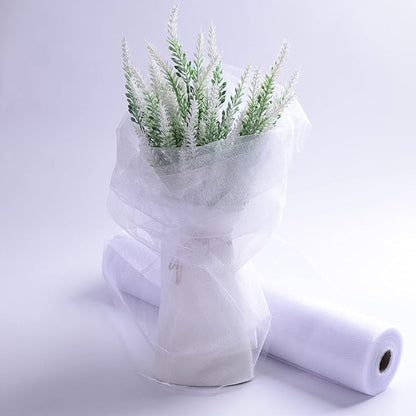 Crystal Organza Fabric Tulle - 16" by 50 Yards Sheer Fabric for Wedding Party Decoration Bridal Shower Tutu Roll Netting Spool Ribbon Wrapping (White)