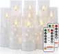 Raycare Flameless Candle with Remote Timer – 9 Flickering Acrylic Battery Operated LED Pillar Candles with Embedded Star String for Halloween, Home Decor, and as a Gift (White)