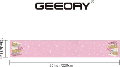 GEEORY Christmas Table Runner 13x90 Inch, Xmas Trees Snowflakes Holiday Decorative Farmhouse Table Decoration for Kitchen Dinning, Indoor Outdoor Dinner Party Decor (Pink) GT153-90
