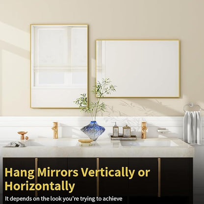BEAUTYPEAK Wall Mirror 26" x 38" Rectangle Mirror with Aluminum Alloy Frame Hanging Mirror, Gold
