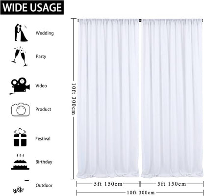 10ft x 10ft White Chiffon Backdrop Curtains, Wrinkle-Free Sheer Chiffon Fabric Photo Curtain Drapes for Wedding Ceremony Arch Party Stage Photography Decorations