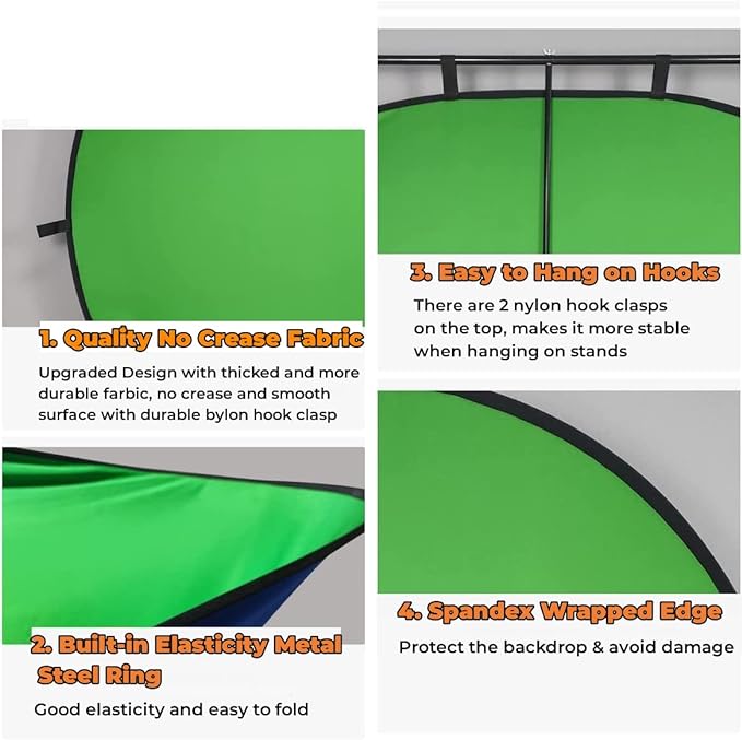Blue Green Screen Backdrop Double Sided Collapsible Greenscreen Backdrop with Carrying Bag,Portable Pop Up Green Screen Background for Streaming Webcam (Blue & Green, 47.2 * 59.1")