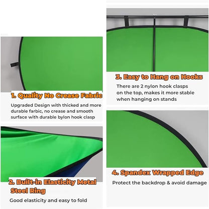 Blue Green Screen Backdrop Double Sided Collapsible Greenscreen Backdrop with Carrying Bag,Portable Pop Up Green Screen Background for Streaming Webcam (Blue & Green, 47.2 * 59.1")