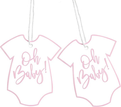 100Pcs Gift Tags with String Pink Baby Clothes Oh Baby Sign Large Gift Tags with 65 Ft Jute Twine Cute Tags White Paper Gift Tag for Gender Reveal It's a Girl Baby Shower Party Gift Wrap Tag
