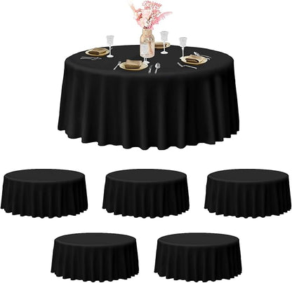 EMART Round Tablecloth Black (6 Pack) 120 inch Circular Polyester Table Cover for Wedding Decor, Birthday Party, Banquet and Formal Events
