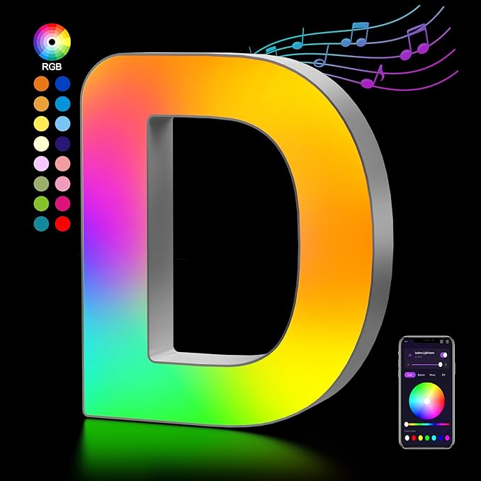OJQ Light Up Letters LED Letter - Marquee Letters Room Decor Alphabet Letter Music Sync Color Change Colorful - Christmas Birthday Gifts for Girl - Teen Girls Gifts Party Home Wall Decor