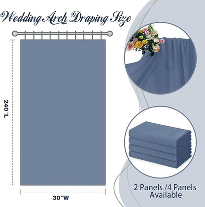 SiinvdaBZX 2 Panels Wedding Arch Draping Fabric 30" x 20Ft Dusty Blue Sheer Chiffon Fabric Outdoor Extra Long Decorative Drapery Fabric for Party Ceremony Ceiling Curtain Backdrop