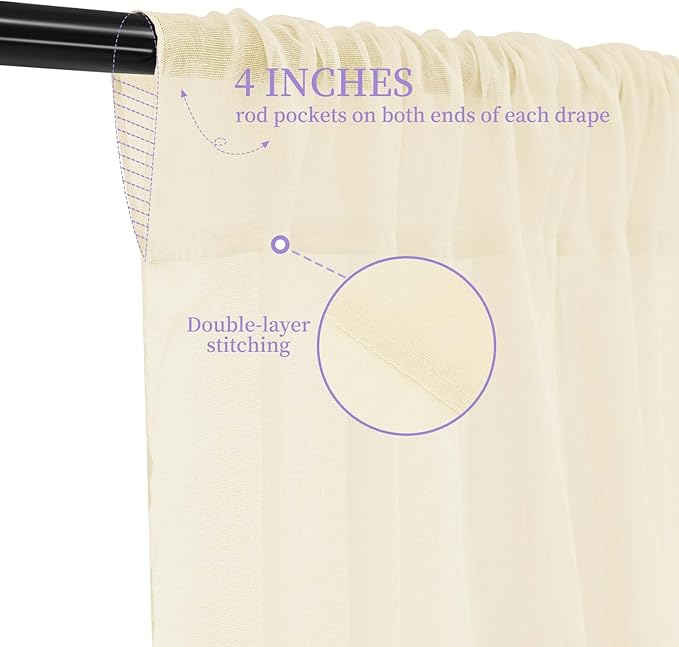 6 Panels Ivory Ceiling Drapes for Wedding, 5ftx10ft Ceiling Drapes Cheesecloth Sheer Fabric Curtain Wedding Arch Draping Fabric Romantic Ceiling Decorations for Wedding Party Ceremony Stage
