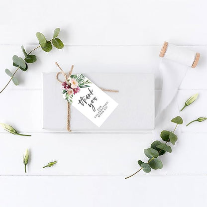 Andaz Press 100-Pack Thank You for Celebrating with Us Favor Tags Spring Watercolor Florals Cardstock Gift Tags with Bakers Twine for Wedding Baby Shower Bridal Shower Party Favors 2 x 3.75-Inches