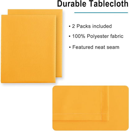 Hiasan 2 Pieces Solid Rectangle Tablecloth - Waterproof and Spillproof Washable Table Cloth for Dining Tables, Orange Yellow, 54 x 80 Inch