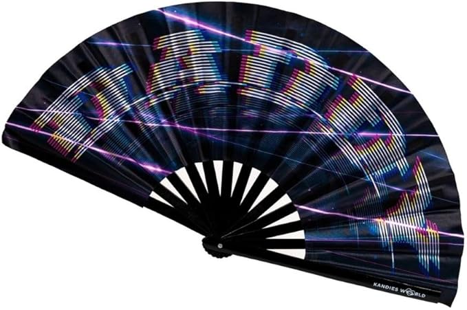 Kandies World Custom Festival Folding Hand Fan - Unique Designs, Made of Bamboo, Clacking Sound, Lightweight - Perfect Rave and Festival Accessory!