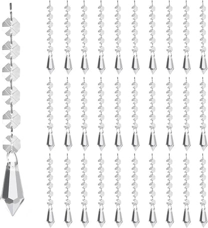 50 Pack Hanging Crystals - Clear Acrylic Prisms Pendant Ornaments for Christmas Tree, Centerpieces, Chandelier, Window & Home Decor, Ideal for Weddings, Parties Decorations (Icicle)