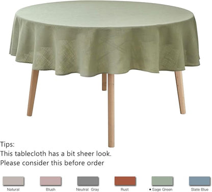 maxmill Lux Faux Linen Tablecloth with Slubby Texture Wrinkle Resistant Anti-Shrink Soft Table Cloth for Kitchen Dining Restaurant Tabletop for Event Holiday Dinner Round 70 Inch Sage Green