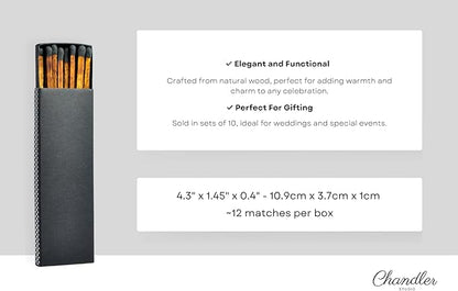 Chandler Studio 10 Boxes - Wooden Matchsticks in a Blank Matchbox with White/Black Matchboxes Colorful Tips (4" Matchboxes, 10 Boxes)