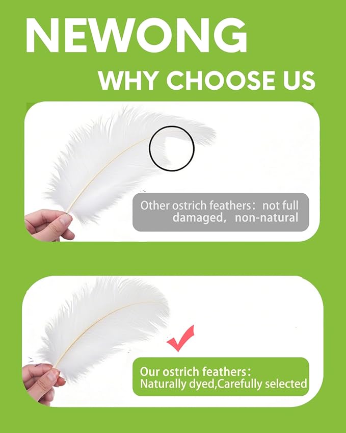 NEWONG 30pcs White Ostrich Feathers Natural Bulk 9-12inch(23-30cm) Vase Craft Wedding Home Party Centerpieces Christmas Day Decoration
