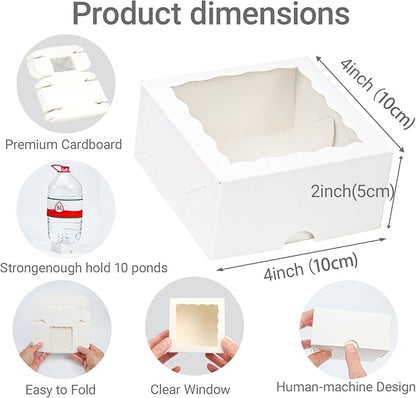 50-Count 4x4x2 Food-Safe Elegant White Bakery Boxes - Multi-Use Pastry & Treat Packaging for Cookies, Truffles & Wedding Favors (Stackable Gift Boxes for Cakes, Pies & Cinnamon Rolls)