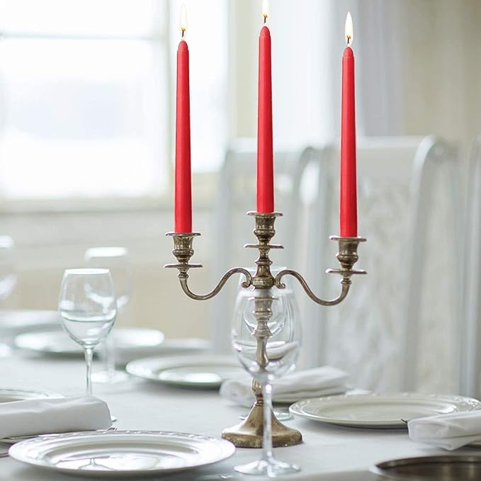14 Pack Tall Red Taper Candles - 10 Inch Red Dripless, Unscented Dinner Candle - Paraffin Wax with Cotton Wicks - 8 Hour Burn Time.