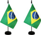 2 Pack Brazil Desk Flag, Brazilian Table Office Flag with Solid Pole and Stand Base, International Country Flag, Festival Celebration, Classroom Meeting Desktop Decoration (Brazil)