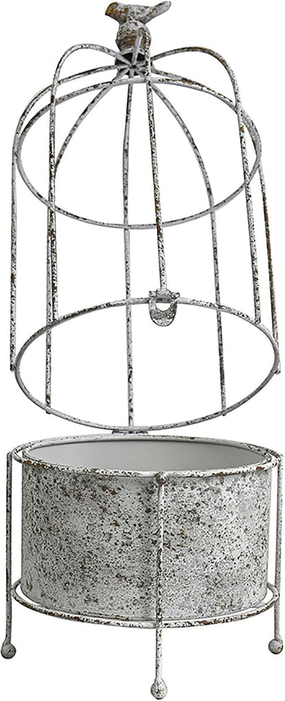 Vintage Rustic Birdcage Planter Stand, Farmhouse Distressed Decorative Metal Round Plants Holder, Outdoor Garden Flower Pot for Climbing Plants, Home Patio Yard Balconies Decor