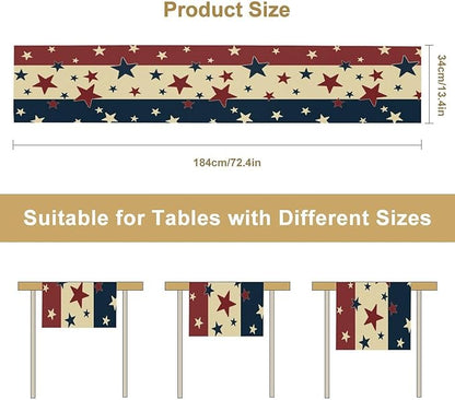 Memorial Day Table Runner, 4th of July American Patriotic Independence Day Stars Stripes Print Table Runne for Summer Holiday USA Home Decoration Party,13x60inch