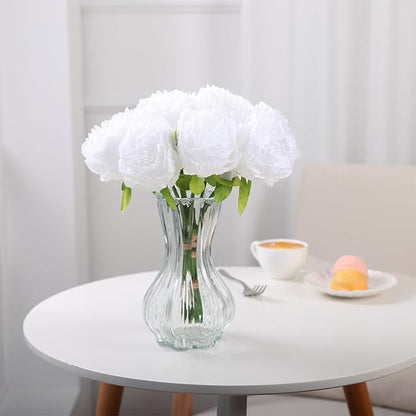 U'Artlines Artificial Peony Silk Flower with Stems 10pcs Real Look Vintage Peonies for Home Wedding Decoration(Pure White)