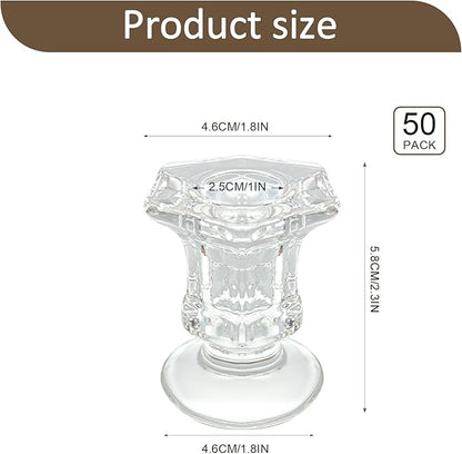 50 Pieces Glass Taper Candle Holders Bulk Clear Glass Taper Candlestick Holders for Wedding Table Centerpiece Party Decoration 2.2 Inch