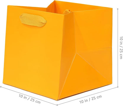 Orange Square Kraft Paper Bags with Handles - Large Square Bottom Gift Box for Party Favor, Birthday Gift Bags (Orange, 10 x 10 x 10 in, 10 CT)