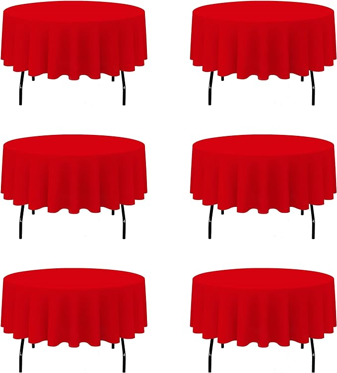 BRILLMAX 6 Pack Red Round Tablecloths 90 Inch - Circle Bulk Linen Polyester Fabric Washable Table Cloth Cover for Wedding Reception Banquet Birthday Party Buffet Restaurant