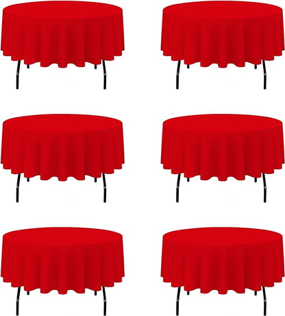 BRILLMAX 6 Pack Red Round Tablecloths 90 Inch - Circle Bulk Linen Polyester Fabric Washable Table Cloth Cover for Wedding Reception Banquet Birthday Party Buffet Restaurant