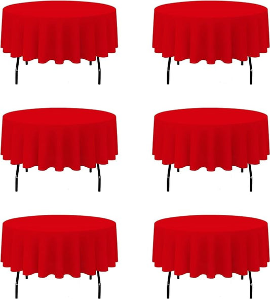 BRILLMAX 6 Pack Red Round Tablecloths 90 Inch - Circle Bulk Linen Polyester Fabric Washable Table Cloth Cover for Wedding Reception Banquet Birthday Party Buffet Restaurant