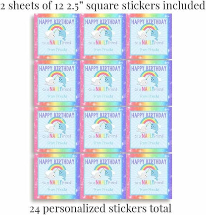 Custom & Personalized Narwhal Unicorn of The Sea Happy Birthday Gift Tag Sticker Labels, 24 2.5" Square Stickers by Amanda Creation