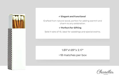 Chandler Studio 10 Boxes - Wooden Matchsticks in a Blank Matchbox with White/Black Matchboxes Colorful Tips (2" Matchboxes, 10 Boxes)