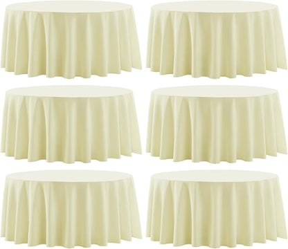Round Tablecloth 120 Inch Tablecloth 6 Pack Ivory Table Cloths Washable Decorative Polyester TableClothes Cover for Dining Table Banquets Buffet Parties and Wedding