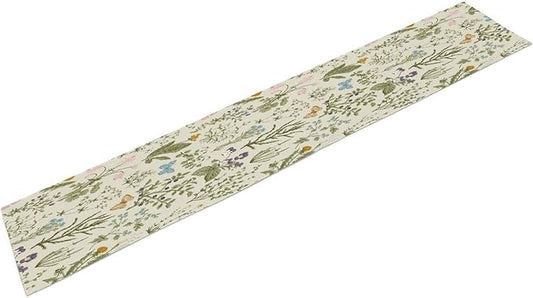 Floral Botanical Table Runner, Garden Spring Flower Botanical Butterfly Animal for Restaurant, Kitchen, Wedding, Party Rectangular Table Runner Decoration,13in（33cm） W * 60in（152cm） L