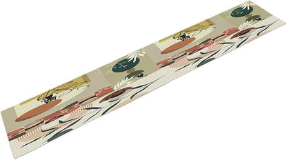 Mid Century Table Runner,Abstract Boho Plant Leaf Botanical Cat Modern Geometric Pattern Print Burlap for Hotel Indoors Outdoor Dining Room Kitchen Home Decor, 13x36in