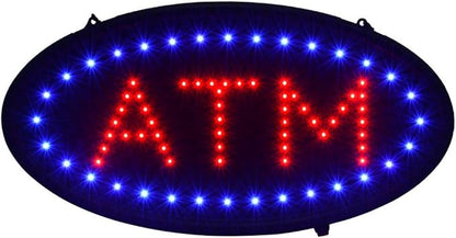 Boshen Led ATM Signs Decor for Bank Business Mart Shop Store Bar Cafe Now Open Sign Display On/Off Switch + Chain (19" Lx 10"W(Oval"ATM"))