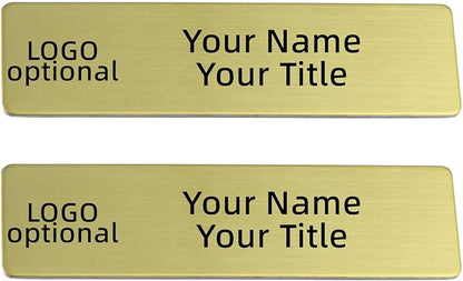2pcs Stainless Steel Gold Custom Name Tags with Pin or Magnet Adhesive Tape,Personalized,Customizable Name Tags,Custom ID Badge,Metal Name Tag for Cops,Nurses,Doctors(Gold x 2)