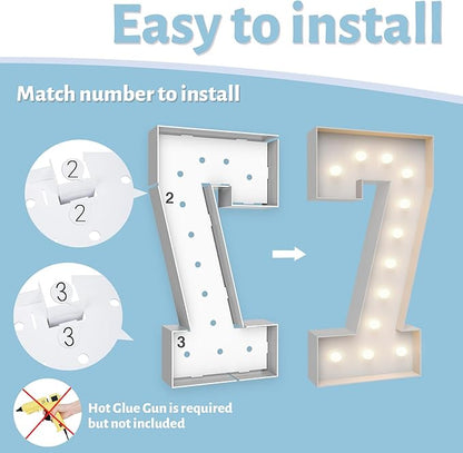 4FT Marquee Light Up Numbers 7,Party Decoration Large Marquee Light Up Letters with Weighted Water Bag,Pre-cut Foam Board Set Can Be Used for Birthdays,Weddings,Baby Anniversaries