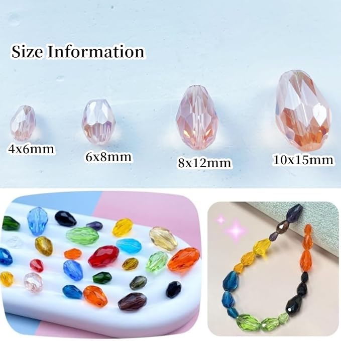 50pcs 10x15mm Teardrop Crystal Glass Beads Vertical Hole Faceted Glass Teardrop Spacer Beads for Bracelets Necklace Earring DIY Jewelry Making Craft(Pink AB)