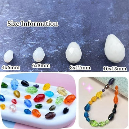 200pcs 4x6mm Teardrop Crystal Glass Beads Vertical Hole Faceted Glass Teardrop Spacer Beads for Bracelets Necklace Earring DIY Jewelry Making Craft(White)
