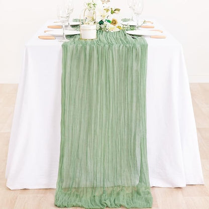 12Pcs Sage Green Cheesecloth Table Runner 120 Inch Green Cheesecloth Table Runner10FT Sage Table Runner Boho CheeseClothTable Runner forWedding Party Baby Shower Birthday Home Decor HolidayDecorations