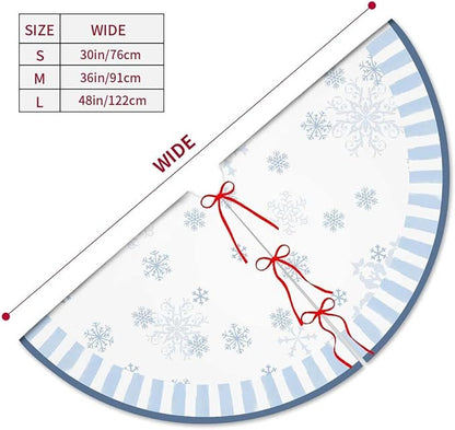 Let It Snow Snowman Christmas Tree Skirt 48 Inches, Blue Snowflake Tree Skirt, Winter Xmas Tree Mat for Home Party Holiday Indoor Outdoor Decorations (Blue, 48in)