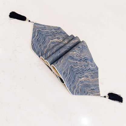 Avigers 12 x 90 Inch Decorative Luxury Abstract Striped Navy Blue Table Runners with Tassels for Home Living Room Bedroom Art Decor Wedding