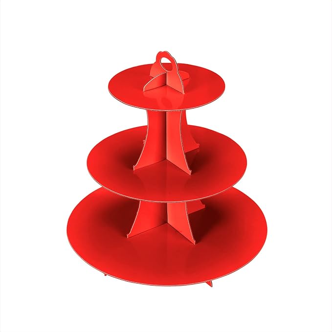 3-Tier Cupcake Stand, Cake Stand holder, Tiered DIY Cupcake Stand Tower for Dessert Table Displays, Birthday Theme Party Favors Decoration, Floral Tea Party, 12" W x 12.8" H, Red